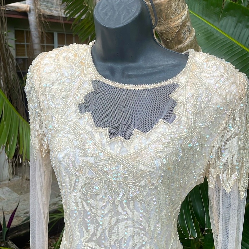 Scala beaded lace drop waist formal maxi dress